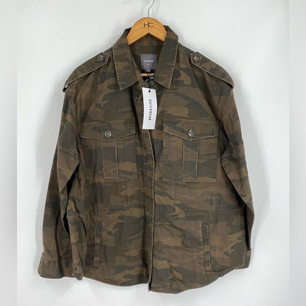 Next Military Field Jacket Green Brown Camouflage Denim Jacket size 18